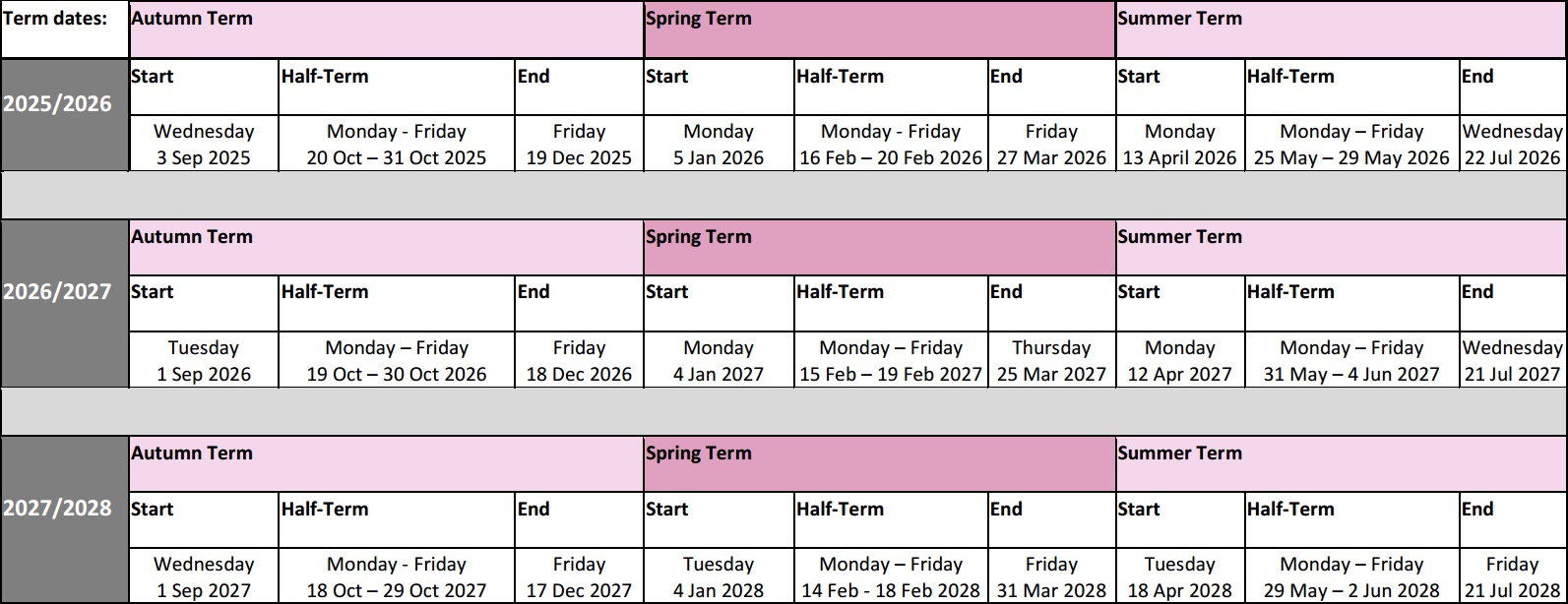 Term Dates 2025-2028